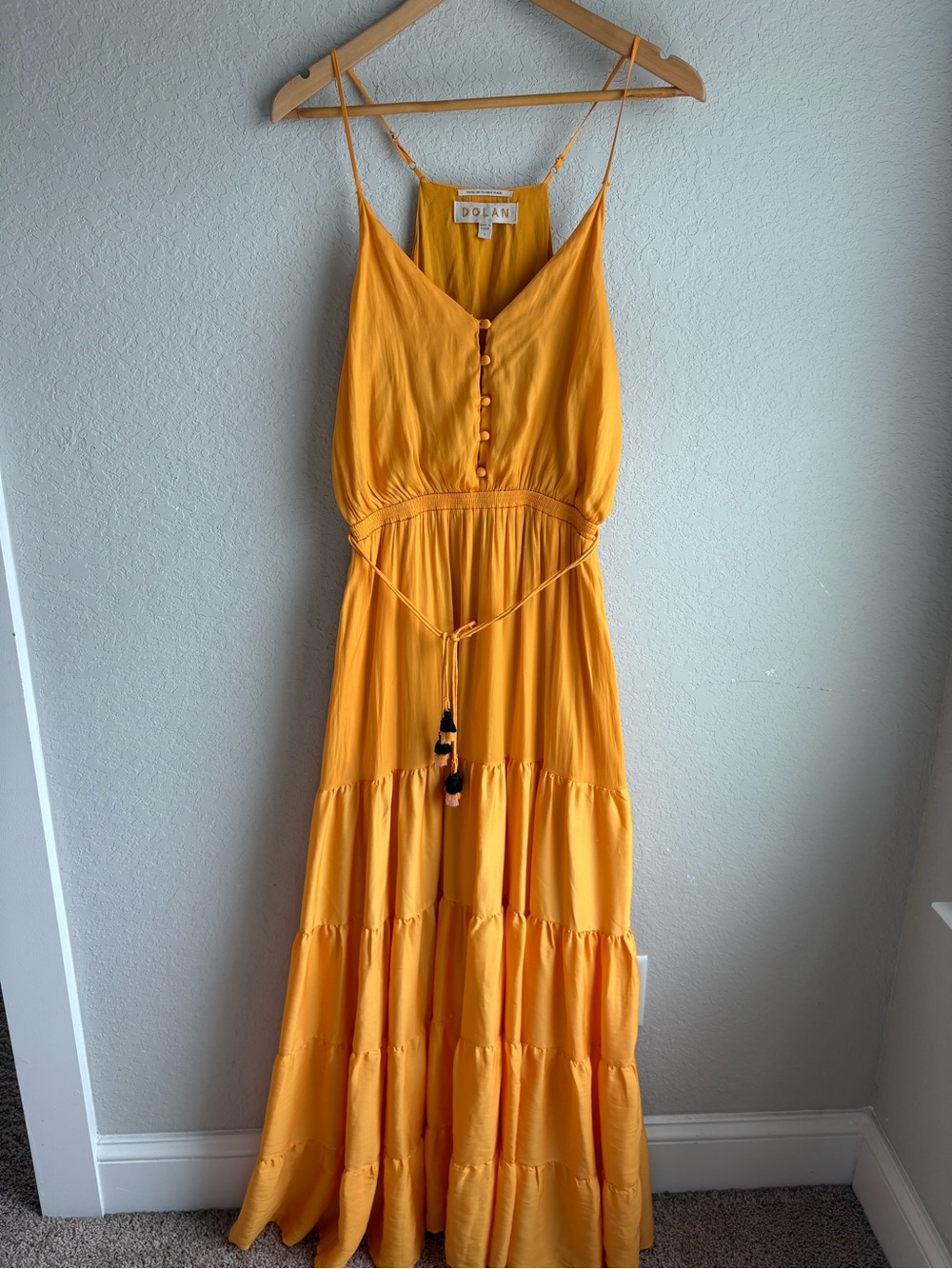 Anthropologie Dolan Left Coast Tiered Maxi Dress Yellow Boho Sundress Small